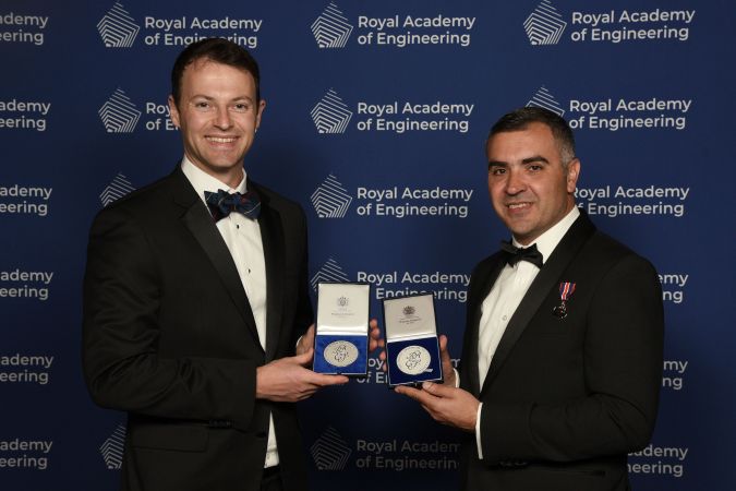 The Princess Royal Silver Medals were presented by New Scientist Editor Catherine DeLangeAlex Kendall (L), Professor Themis Prodromakis (R), 2025 Princess Royal Silver Medalists