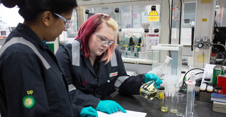 female engineers in laboratory with samples