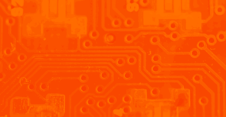 Orange duotone image of a motherboard 